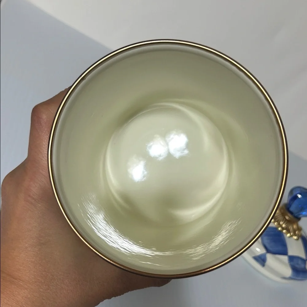 MacKenzie-Childs Royal Blue Check Large Canister Enamelware Kitchen Storage - Picture 6 of 8